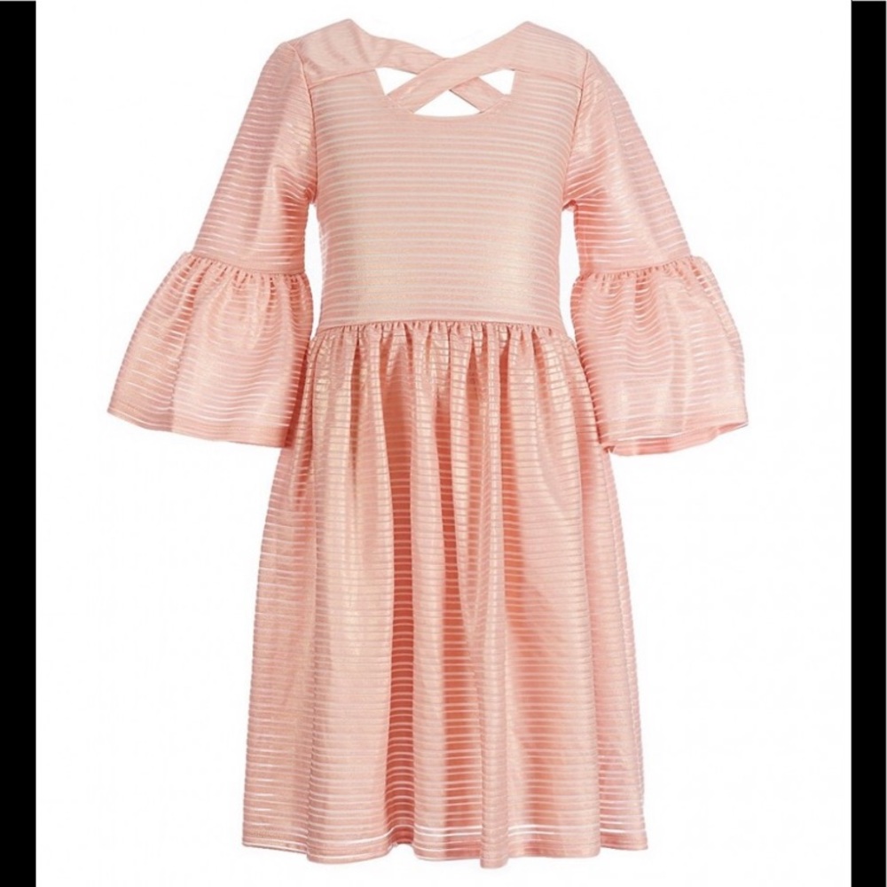 BONNIE JEAN striped peach bell sleeve dress 8 EUC